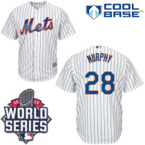 New York Mets -28 Daniel Murphy White Blue Strip New Cool Base W 2015 World Series Patch Stitched ML