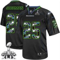 Nike Seattle Seahawks #25 Richard Sherman New Lights Out Black Super Bowl XLIX Men‘s Stitched NFL El