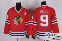 Autographed Chicago Blackhawks -9 Bobby Hull Stitched Red NHL Jersey