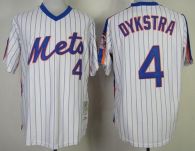 Mitchell and Ness New York Mets -4 Len Dykstra White Blue Strip Stitched MLB Jersey