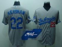 Los Angeles Dodgers -22 Clayton Kershaw Grey Cool Base Autographed Stitched MLB Jersey