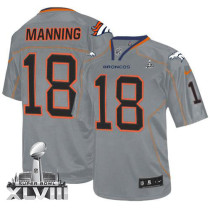 Nike Denver Broncos #18 Peyton Manning Lights Out Grey Super Bowl XLVIII Men's Stitched NFL Elite Je