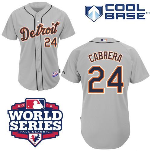 Detroit Tigers #24 Miguel Cabrera Grey Cool Base w 2012 World Series Patch Stitched MLB Jersey