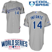 Kansas City Royals -14 Omar Infante Grey Cool Base W 2014 World Series Patch Stitched MLB Jersey