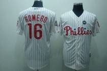 Philadelphia Phillies #16 J C Romero White Red Strip 2009 World Series HK Patch Stitched MLB Jersey