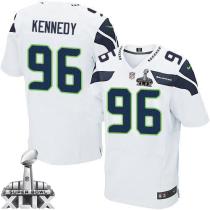 Nike Seattle Seahawks #96 Cortez Kennedy White Super Bowl XLIX Men‘s Stitched NFL Elite Jersey