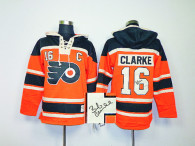 Autographed Philadelphia Flyers -16 Bobby Clarke Orange Sawyer Hooded Sweatshirt Stitched NHL Jersey