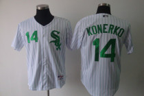 Chicago White Sox -14 Paul Konerko White Green Strip Stitched MLB Jersey