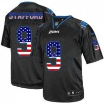 Nike Detroit Lions -9 Matthew Stafford Black NFL Elite USA Flag Fashion Jersey