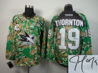Autographed San Jose Sharks -19 Joe Thornton Camo Veterans Day Practice NHL Jersey