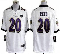 Nike Ravens -20 Ed Reed White With Art Patch Stitched NFL Game Jersey
