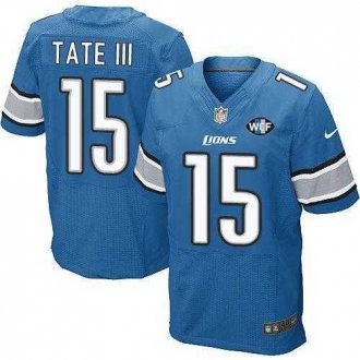 Nike Lions -15 Golden Tate III Blue Team Color With WCF Patch Jersey