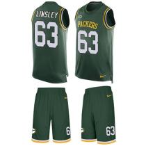 Packers -63 Corey Linsley Green Team Color Stitched NFL Limited Tank Top Suit Jersey