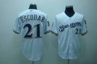 Milwaukee Brewers -21 Alcides Escobar Stitched White Cool Base MLB Jersey