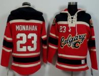 Calgary Flames -23 Sean Monahan Red Black Sawyer Hooded Sweatshirt Stitched NHL Jersey