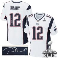 Nike New England Patriots -12 Tom Brady White Super Bowl XLIX Mens Stitched NFL Elite Autographed Je