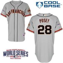 San Francisco Giants #28 Buster Posey Grey Cool Base W 2014 World Series Patch Stitched MLB Jersey