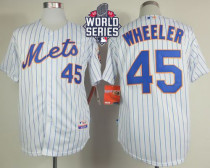 New York Mets -45 Zack Wheeler White Blue Strip  Home Cool Base W 2015 World Series Patch Stitched M
