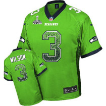 Seattle Seahawks Super Bowl XLVIII #3 Men's Russell Wilson Elite Green Drift Fashion Jersey