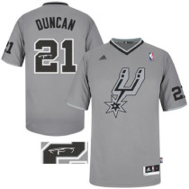 Autographed NBA San Antonio Spurs -21 Tim Duncan Grey New Latin Nights Stitched Jersey