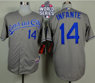 Kansas City Royals -14 Omar Infante Grey Cool Base W 2015 World Series Patch Stitched MLB Jersey