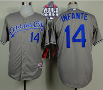 Kansas City Royals -14 Omar Infante Grey Cool Base W 2015 World Series Patch Stitched MLB Jersey