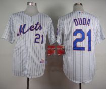New York Mets -21 Lucas Duda White Blue Strip  Home Cool Base Stitched MLB Jersey
