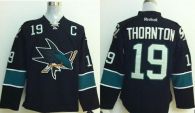 San Jose Sharks -19 Joe Thornton Stitched Black NHL Jersey