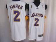 Los Angeles Lakers -2 Derek Fisher Stitched White Champion Patch NBA Jersey