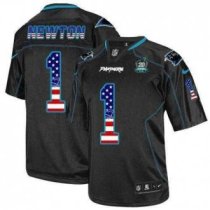 Nike Panthers -1 Cam Newton Black With 20TH Season Patch Stitched USA Flag Fashion Jersey
