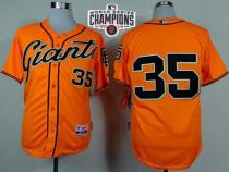 San Francisco Giants #35 Brandon Crawford Orange Alternate Cool Base W 2014 World Series Champions S