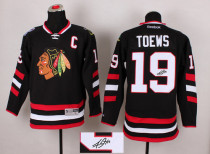 Autographed Chicago Blackhawks -19 Janathan Toews Black Stitched NHL Jersey