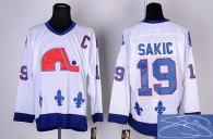 Autographed Quebec Nordiques -19 Joe Sakic Stitched CCM Throwback white NHL Jersey