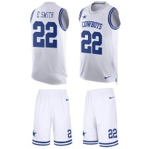 Cowboys -22 Emmitt Smith White Stitched NFL Limited Tank Top Suit Jersey