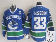 Autographed Vancouver Canucks -33 Henrik Sedin Stitched Blue NHL Jersey