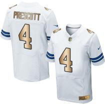 Nike Cowboys -4 Dak Prescott White Stitched NFL Elite Gold Jersey