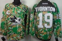 San Jose Sharks -19 Joe Thornton Camo Veterans Day Practice Stitched NHL Jersey