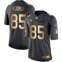 Nike Browns -85 David Njoku Black Stitched NFL Limited Gold Salute To Service Jersey