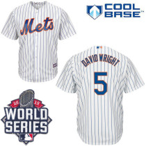 New York Mets -5 David Wright White Blue Strip New Cool Base W 2015 World Series Patch Stitched MLB