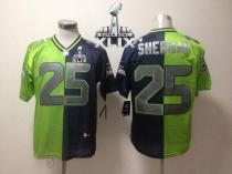 Nike Seattle Seahawks #25 Richard Sherman Steel Blue Green Super Bowl XLIX Men‘s Stitched NFL Elite