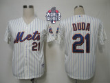New York Mets -21 Lucas Duda Cream Blue Strip Alternate Cool Base W 2015 World Series Patch Stitched