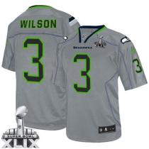 Nike Seattle Seahawks #3 Russell Wilson Lights Out Grey Super Bowl XLIX Men‘s Stitched NFL Elite Jer