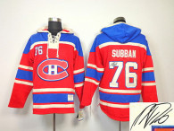 Autographed Montreal Canadiens -76 PK Subban Red Sawyer Hooded Sweatshirt Stitched NHL Jersey