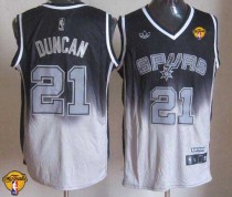 San Antonio Spurs -21 Tim Duncan Black Grey Fadeaway Fashion Finals Patch Stitched NBA Jersey