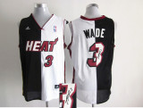 Miami Heat -3 Dwyane Wade Black White Split Fashion Stitched NBA Autographed Jersey