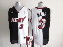 Miami Heat -3 Dwyane Wade Black White Split Fashion Stitched NBA Autographed Jersey