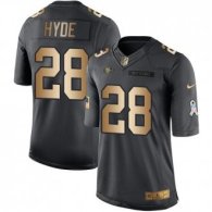 Nike 49ers -28 Carlos Hyde Black Stitched NFL Limited Gold Salute To Service Jersey