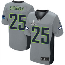 Seattle Seahawks Super Bowl XLVIII #25 Men's Richard Sherman Elite Grey Shadow Jersey
