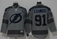 Tampa Bay Lightning -91 Steven Stamkos Charcoal Cross Check Fashion Stitched NHL Jersey