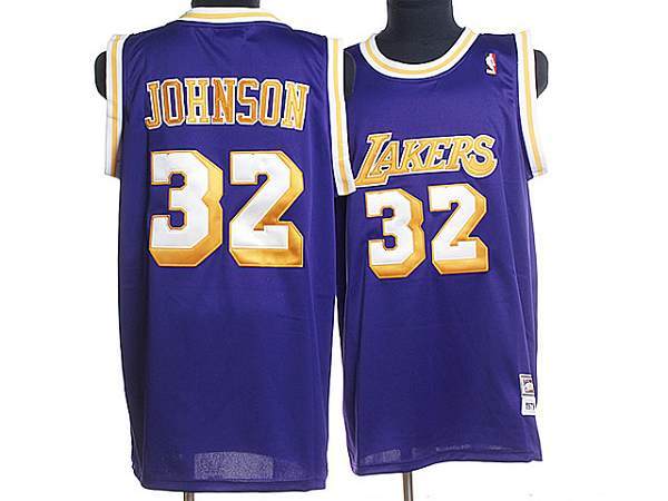 Mitchell and Ness Los Angeles Lakers -32 Orlando Magic Johnson Stitched Purple Throwback NBA Jersey